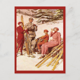 Carte Postale Publicité vintage rétro, Affiche de ski, skieurs