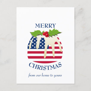 Carte Postale Pudding Festif avec Patriotic USA FLAG Noël 
