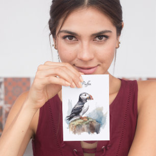 Carte Postale Puffin sur une aquarelle rocheuse, personnalisé