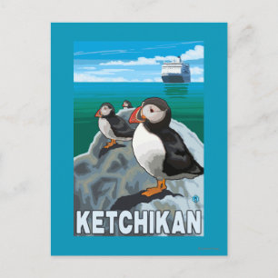 Carte Postale Puffins & Cruise Ship - Ketchikan, Alaska
