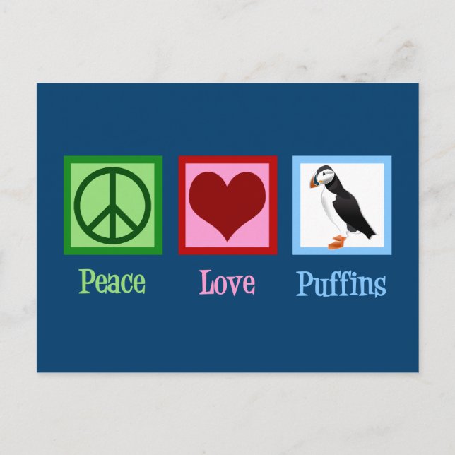 Carte Postale Puffins Peace Love (Devant)