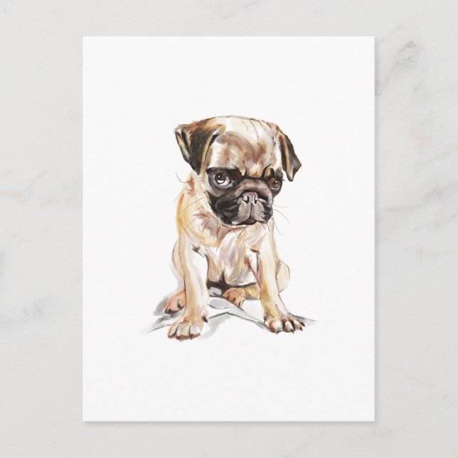 Carte postale Pug – Illustration de chien dessinée (Devant)