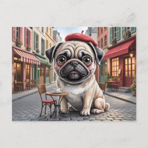 Carte Postale Pug Parisien au Café du Trottoir