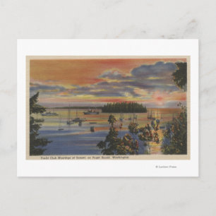 Carte Postale Puget Sound, WA - Yacht Club Moorings au coucher d