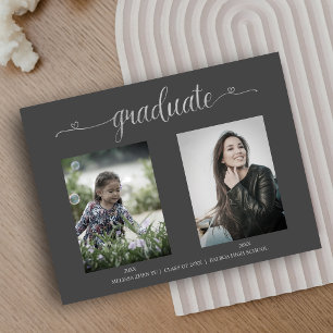 Carte Postale Puis et maintenant deux photos Faire-part diplômée