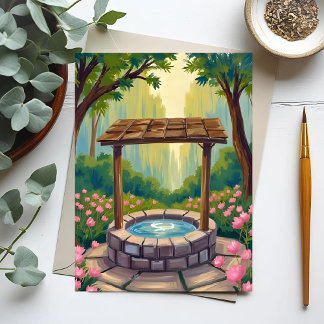 Carte Postale Puits de souhaits Forêt florale magique