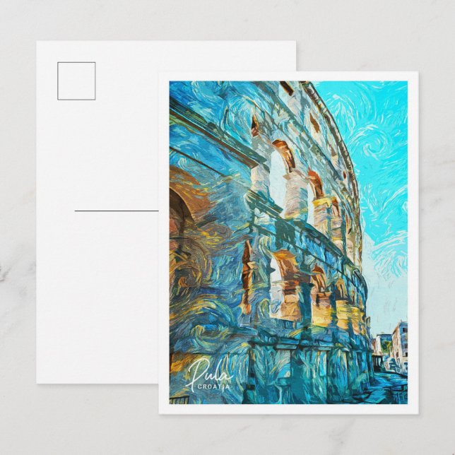 Carte Postale Pula Croatie Belle peinture à huile Paysage (Devant / Derrière)