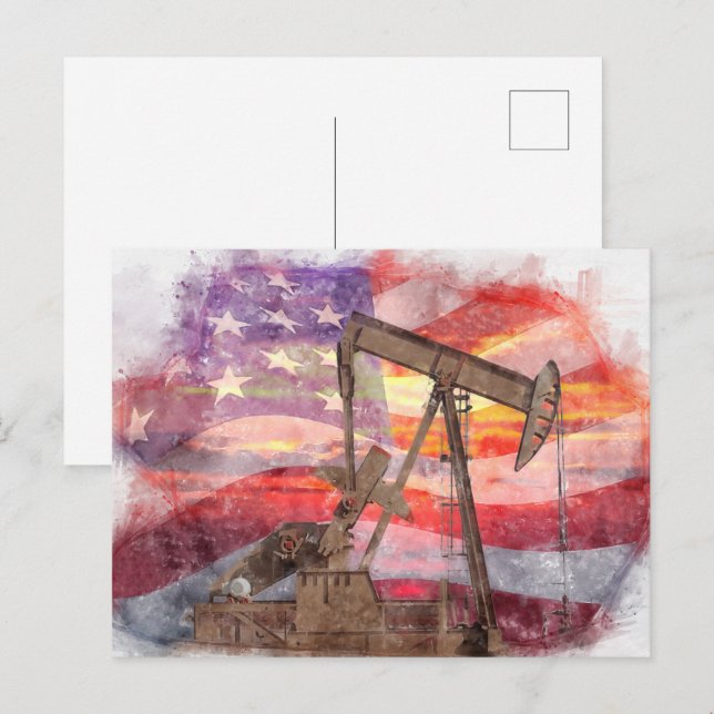 Carte Postale Pumpjack silhouette pastille Drapeau américain (Devant / Derrière)