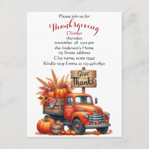 Carte Postale Pumpkin d'Action de Grâce Rustique Aquarelle Autom