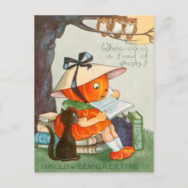 Carte Postale Pumpkinhead Black Cat Jack-o'-lantern Citrouille (Devant)