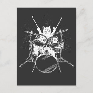 Carte Postale Punk Rockstar Kitten Kitty Chat Drummer Jouer Pos