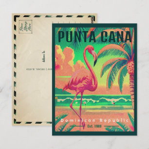 Carte Postale Punta Cana DR Retro Flamants roses Souvenir 1950