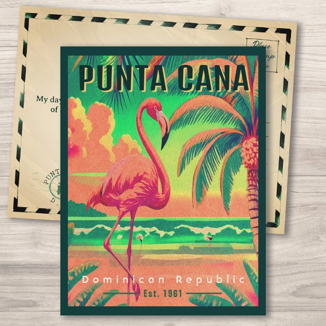 Carte Postale Punta Cana DR Retro Flamants roses Souvenir 1960 (Créateur téléchargé)