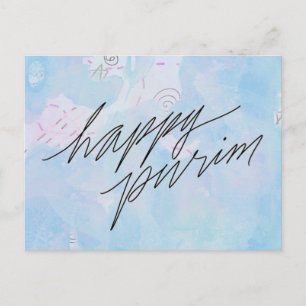 Carte Postale purin heureux en bleu nuage