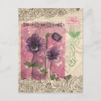 Purple Anemone Rose aquarelle collage Art