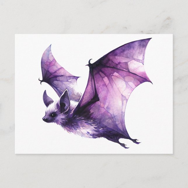Carte Postale Purple Bat Flying Watercolor Art (Devant)