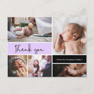 Carte Postale Purple Custom Baby Baptême Merci Photo collage