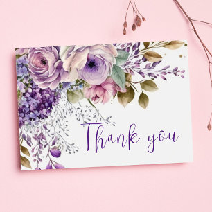 Carte Postale Purple Floral Élégant Pastel Moderne Boho Merci