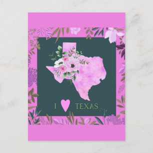 Carte Postale Purple Floral I Love Texas State Map