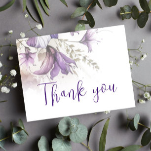 Carte Postale Purple Floral Pastel Chic Mariage moderne Merci