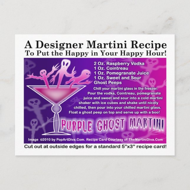 Carte Postale Purple Ghost Halloween Martini Recet (Devant)