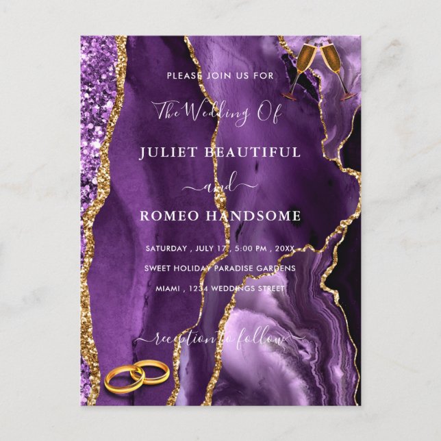 Carte Postale Purple Gold Parties scintillant Votre Faire-part d (Devant)