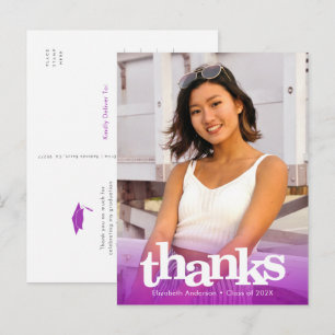 Carte Postale Purple graduation photo bold typographie merci