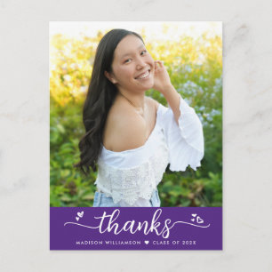 Carte Postale Purple Graduation Photo Script Coeurs Merci