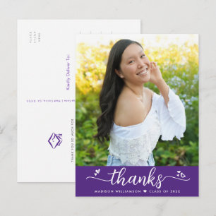 Carte Postale Purple Graduation Photo Script Coeurs Merci