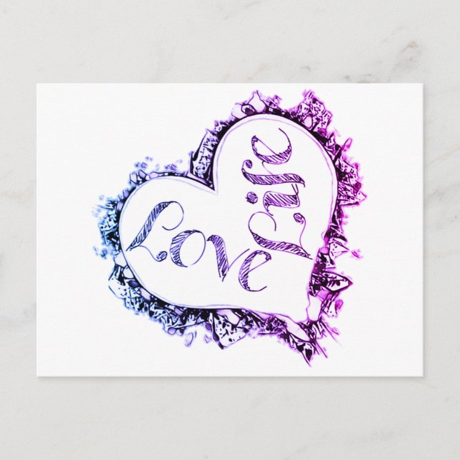 Carte Postale Purple Love Life Conception de forme de coeur (Devant)