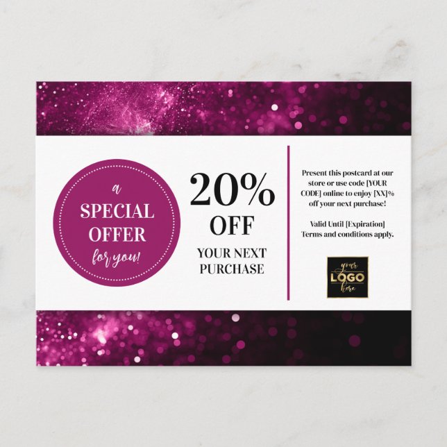 Carte Postale Purple Parties scintillant Bokeh Coupon rabais (Devant)
