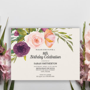 Carte Postale Purple Pêche Aquarelle Florale Ivoire 16e annivers