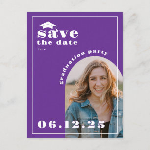 Carte Postale Purple Photo Graduation Party Enregistrer la date