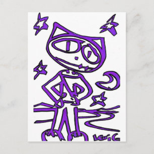 Carte Postale Purple Stitchlip sur la route ( Cat Super Hero )