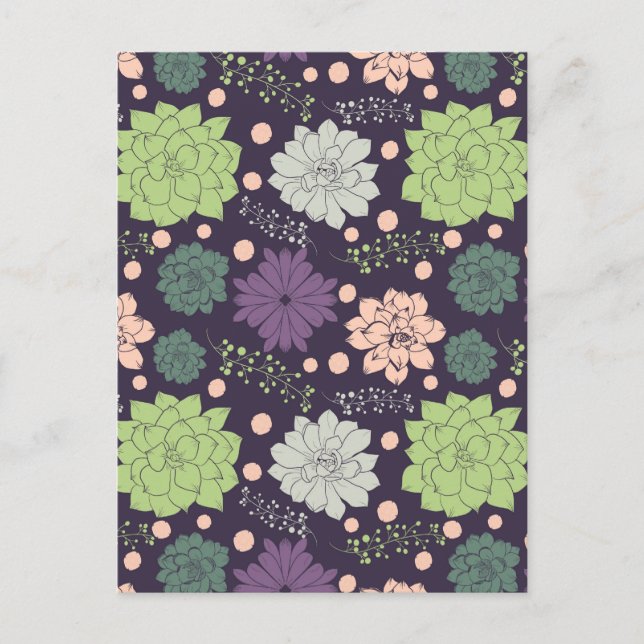 Carte Postale Purple Succulent Motif Floral (Devant)