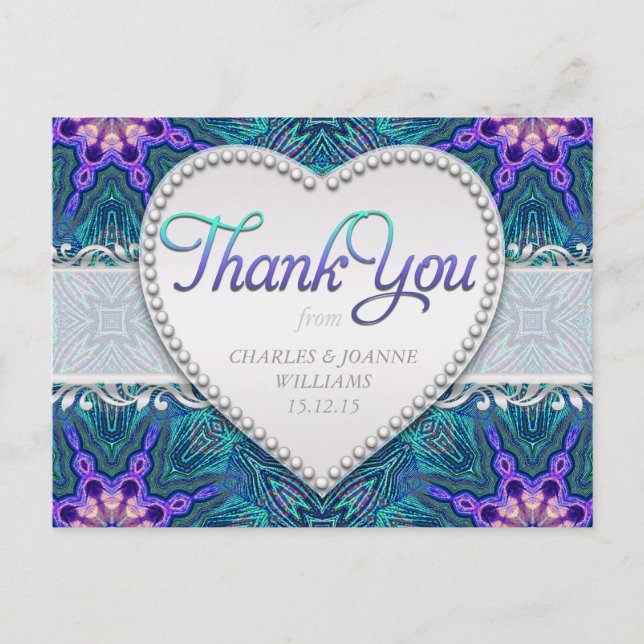 Carte Postale Purple Turquoise élégant mariage Merci Postcard (Devant)