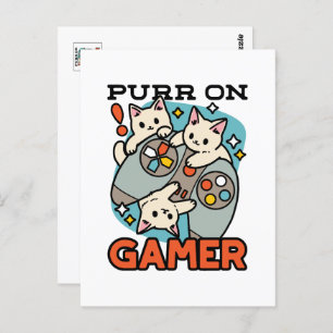 Carte Postale Purr On Gamer - Conception De Jeu De Chat Cute