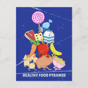 Carte Postale Pyramide alimentaire saine dessin humoristique