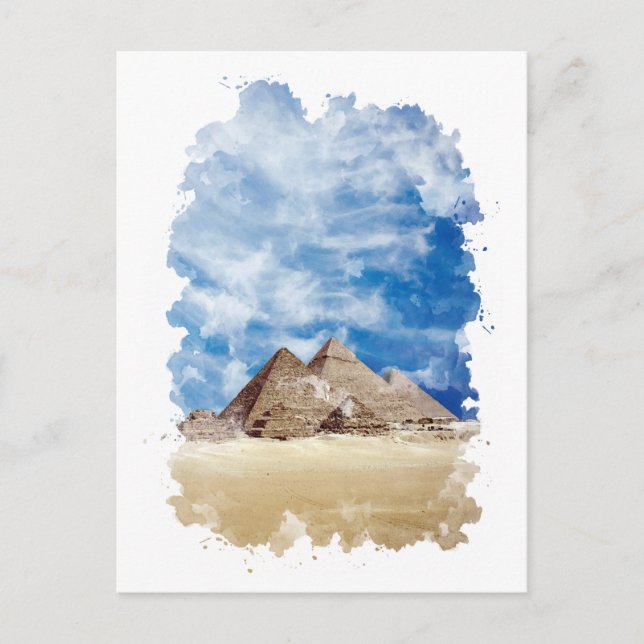Carte Postale Pyramide de Gizeh Egypte aquarelle Art (Devant)