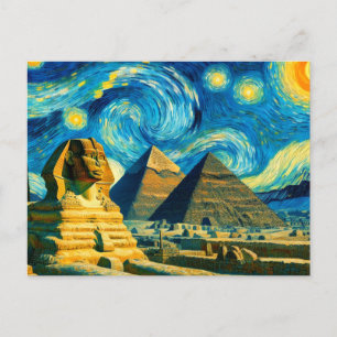 Carte Postale Pyramides nocturnes étoilées Sphinx Egypte