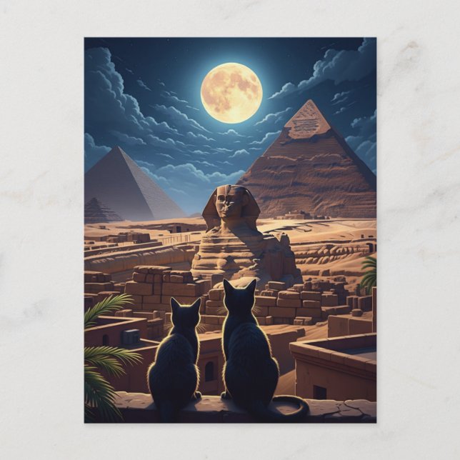 Carte Postale Pyramides sphinx égyptiennes de chats de Gizeh (Devant)