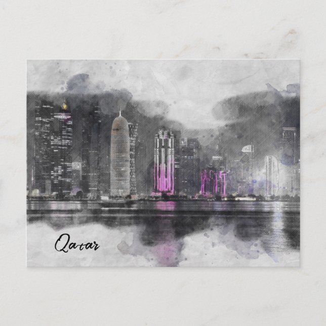 Carte postale Qatar Night Watercolor - Fêtes Arabe (Devant)