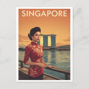 Carte Postale Qipao vintage de Singapour