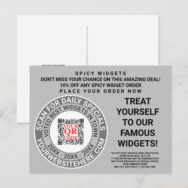 Carte Postale QR Code Grey Cool marketing d'entreprise Publicité (Devant / Derrière)