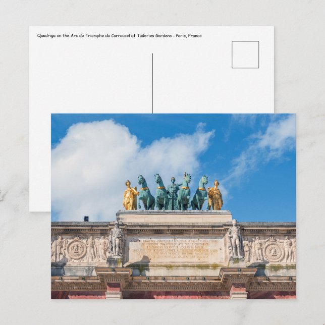 Carte Postale Quadriga sur Arc de Triomphe du Carrousel - Paris (Devant / Derrière)