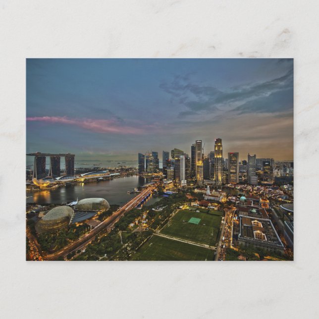 Carte Postale Quai des bateaux Panorama de la ville de Singapour (Devant)