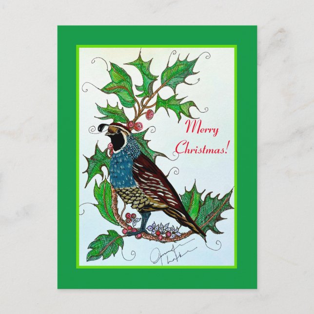 Carte Postale Quail à Holly (Devant)