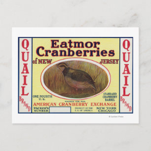 Carte Postale Quail Eatmor Cranberries Marque Étiquette