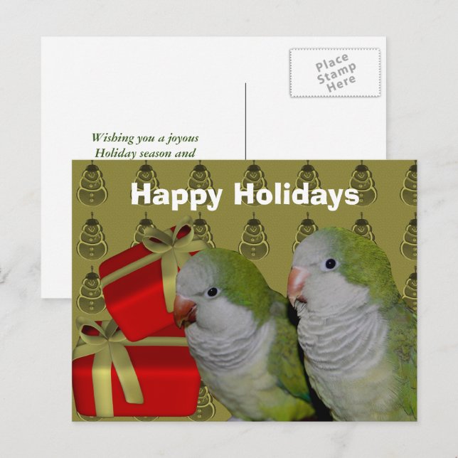 Carte postale Quaker Parrot Christmas Holiday (Devant / Derrière)