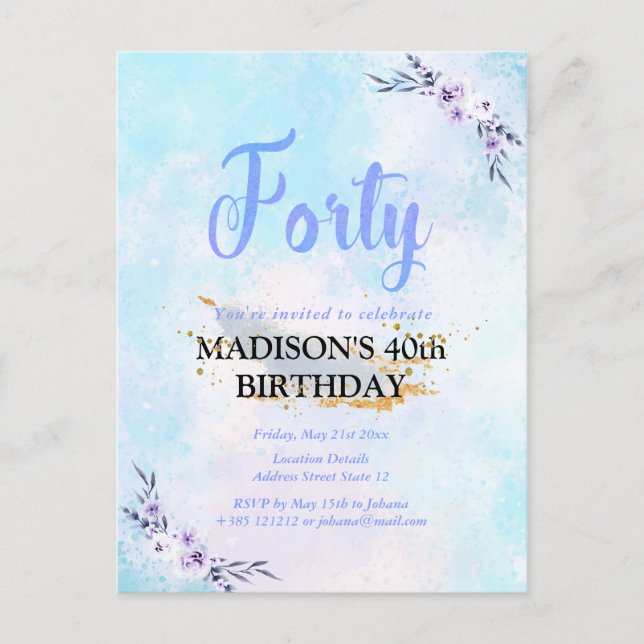 Carte Postale Quarante Anniversaire de fête Pastel (Devant)